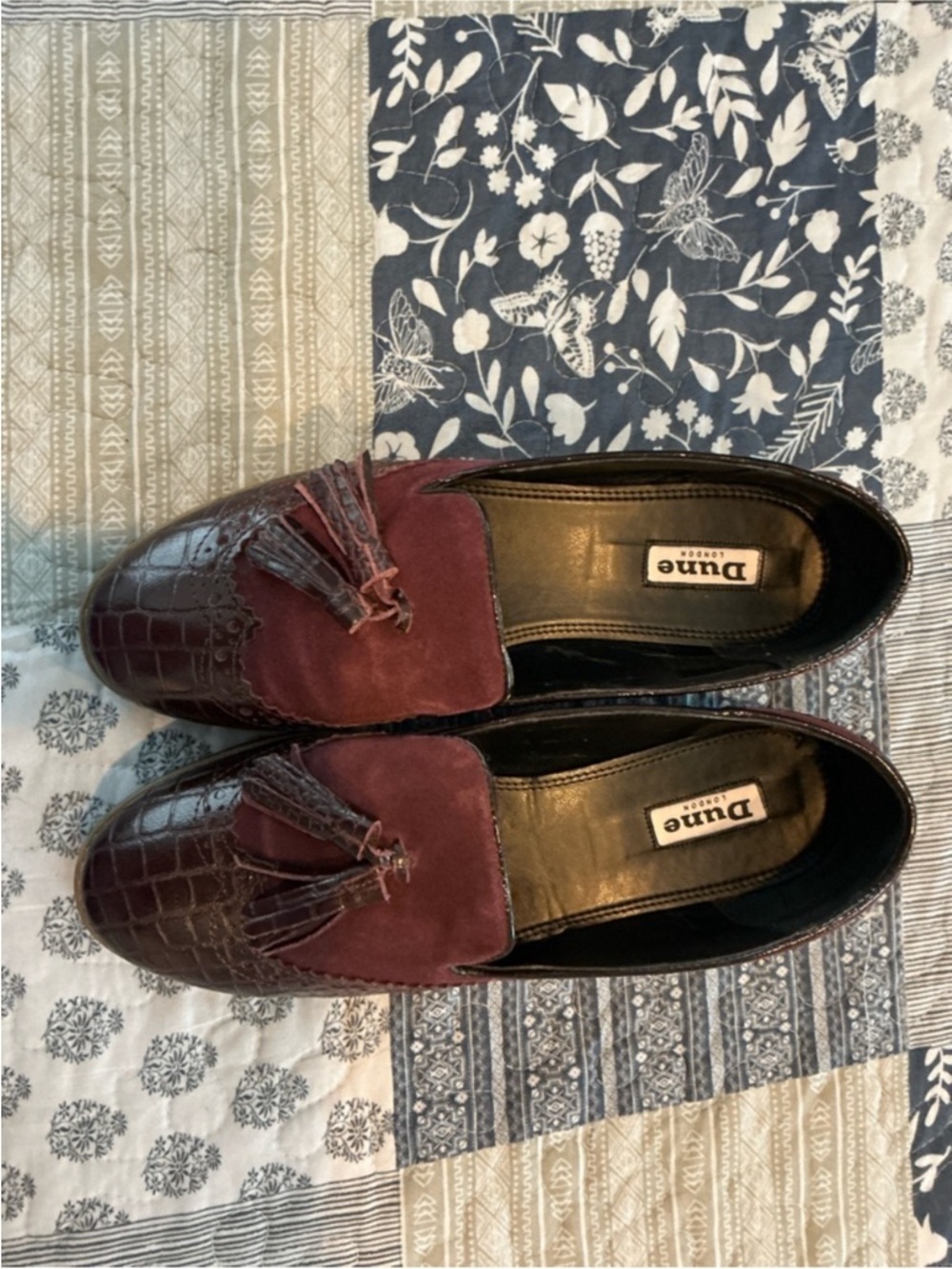 Dune London Burgundy Suede & Croc Tassel Loafers - Picture 4 of 7